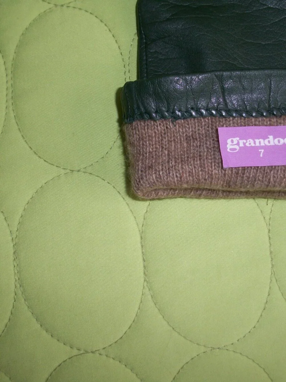 Women's Grandoe Green Leather Gloves Cashmere Lined Size 7